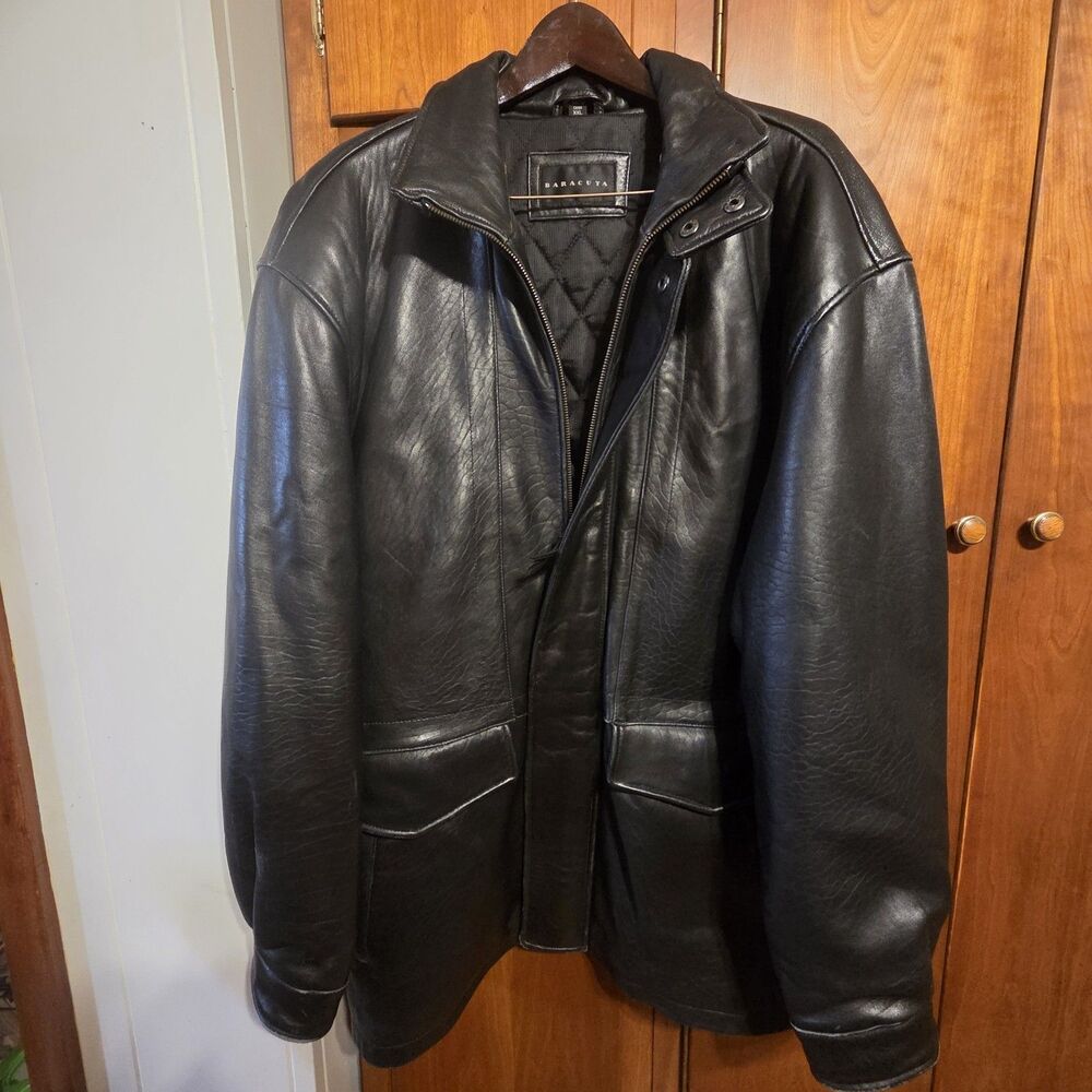 Vintage Baracuta Genuine Leather Black Utility Biker Jacket Men's XXL 7 Pocket